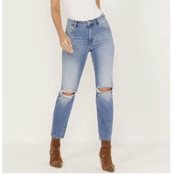 Rolla’s Miller Skinny Siouxie Worn Jeans Blue US 27 AU 9 Zip Fly Ripped Knee - Picture 1 of 12